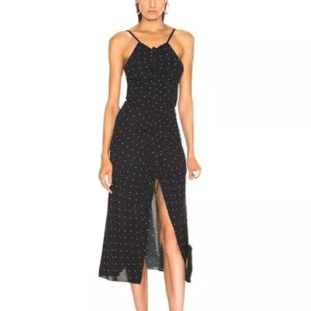 Alice McCall Size 6 Dark Blue Midi Dress with tiny Polka Dots - Picture 2 of 4